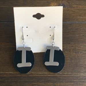 New Silver Enamel Mirror Letter I Earrings